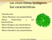 Introducción. Reino Moneras y sus características. Reino Protoctistas y sus características. Reino Hongos y sus características. Reino Plantas y sus características. Reino Animales y sus características.