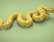 65521436 - 3d illustration of yellow snake. green background isolated. icon for game web. poisoned animal.