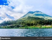 Imbabura inactive stratovolcano under the Lake San Pablo in northern Ecuador