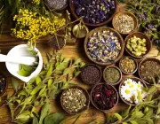 Natural medicine, herbs, mortar