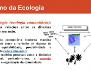 A ecologia comunitária moderna examina padrões tais como a variação de riqueza de espécies, equitabilidade, produtividade e estrutura da cadeia alimentar; Eexamina também processos como a dinâmica populacional, predador-presa, a sucessão ecológica e a organização da comunidade.