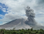 Eruption of volcano. Sinabung, Sumatra, Indonesia. 28-09-2016