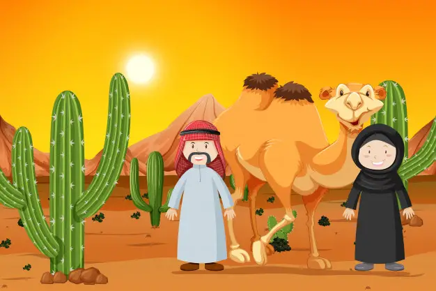 Ilustração de um Camelo Com dois Muçulmanos 