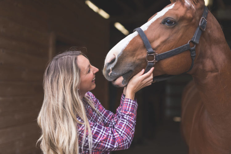 Cuidadora Acariciando o seu Cavalo 