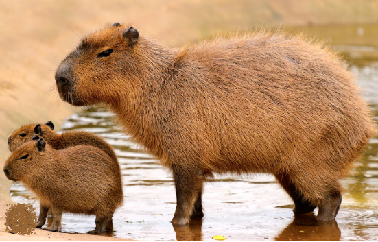 Familia Capivara na Beira do Lago