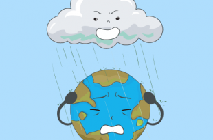 Ilustração de Chuva Ácida Caindo na Terra