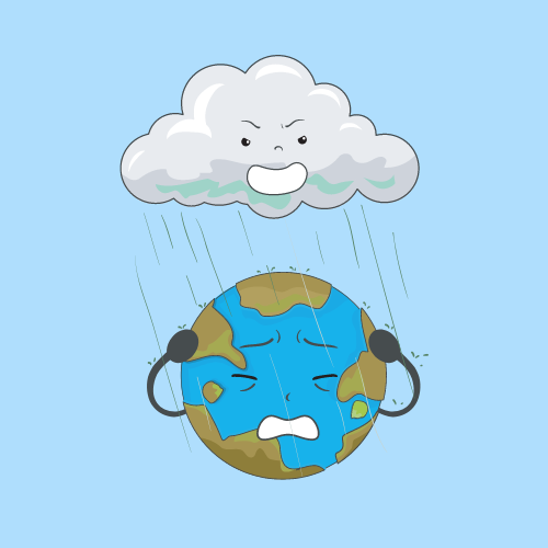 Ilustração de Chuva Ácida Caindo na Terra