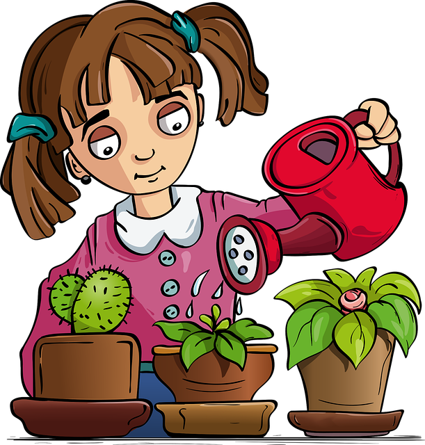 Ilustração de Menina Regando Planta