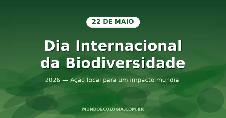 Banner do Dia Internacional da Biodiversidade celebrado em 22 de maio com o tema 2026 Ação local para um impacto mundial